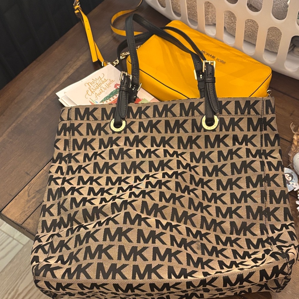 Michael Kors Tan and Black MK Logo Tote